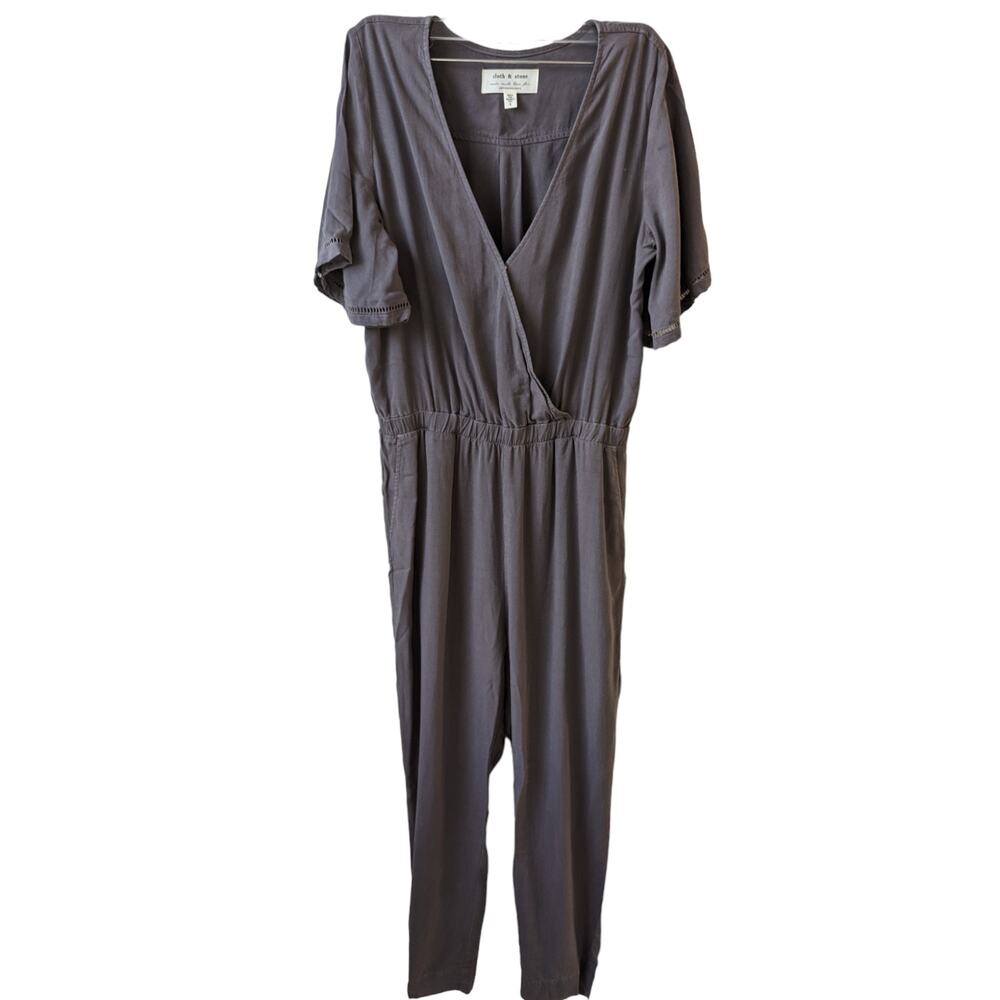 Cloth & Stone Anthropologie Sm Gulpiyuri Surplice Jumpsuit Grey Purple Chambray